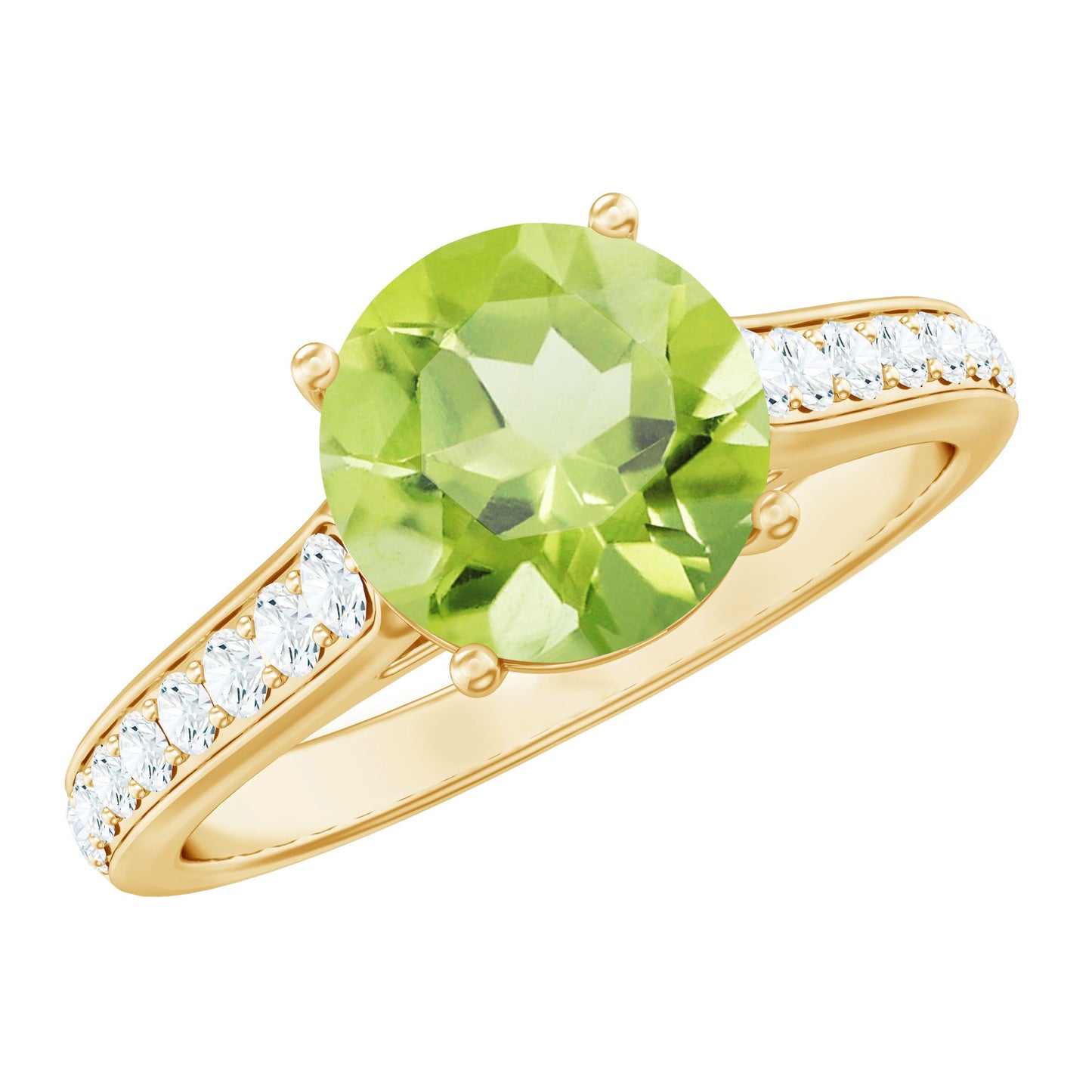 Natural 2 Carat Round Peridot Engagement Ring with Diamond