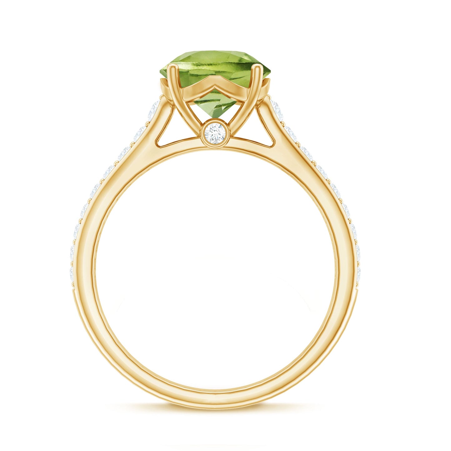 Natural 2 Carat Round Peridot Engagement Ring with Diamond