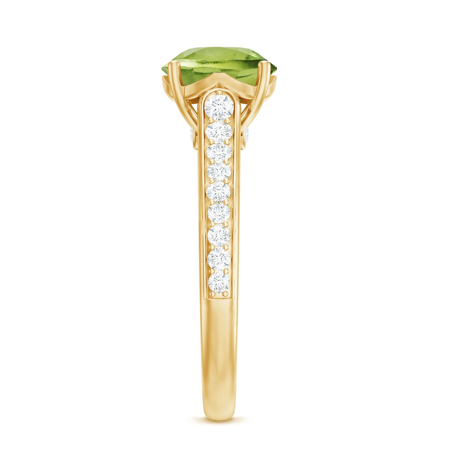 Natural 2 Carat Round Peridot Engagement Ring with Diamond