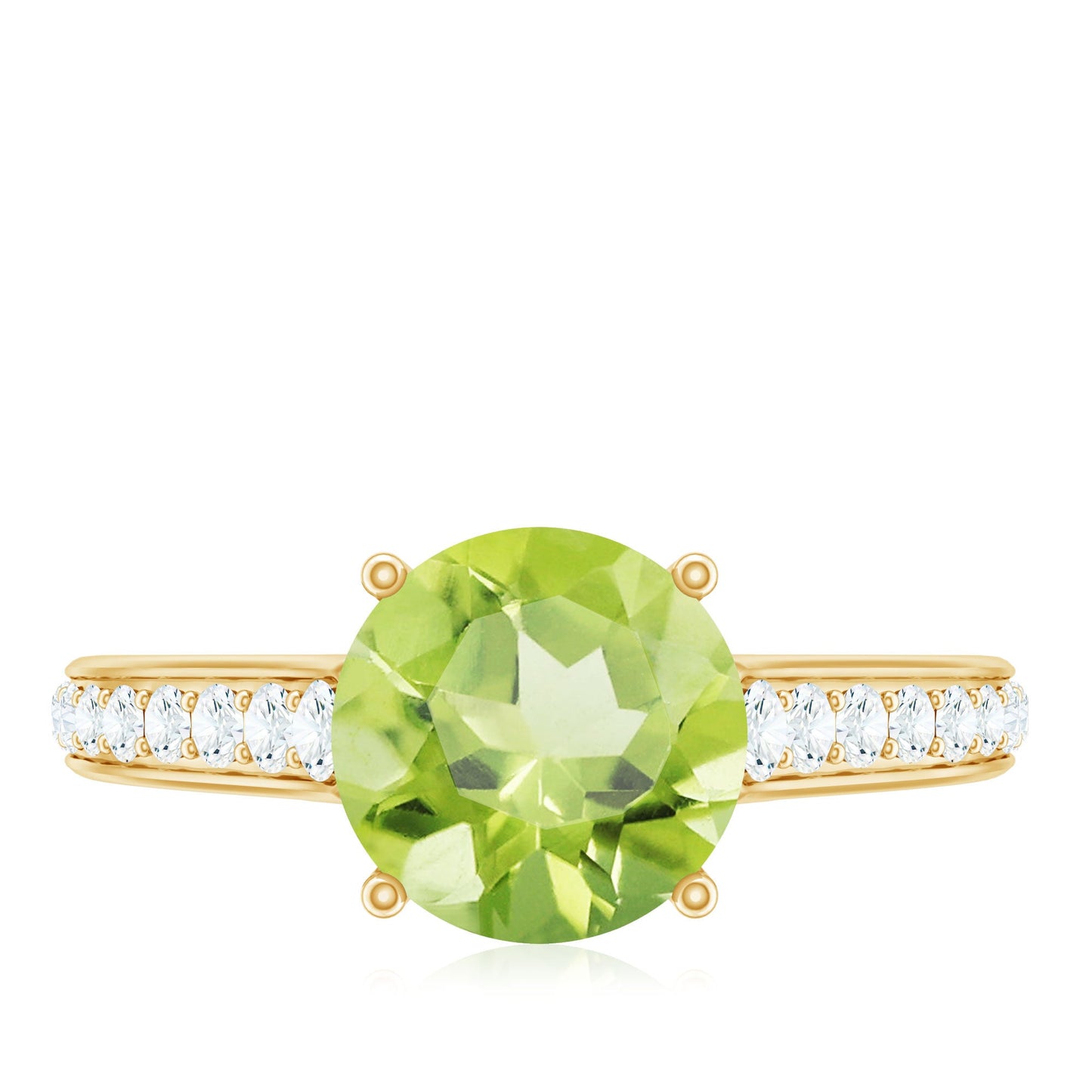 Natural 2 Carat Round Peridot Engagement Ring with Diamond