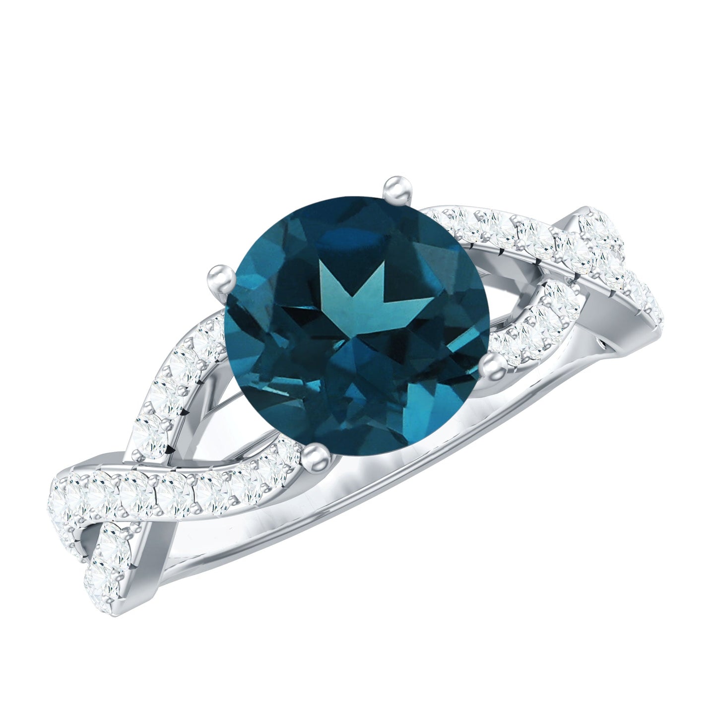 Real London Blue Topaz Crossover Engagement Ring with Diamond