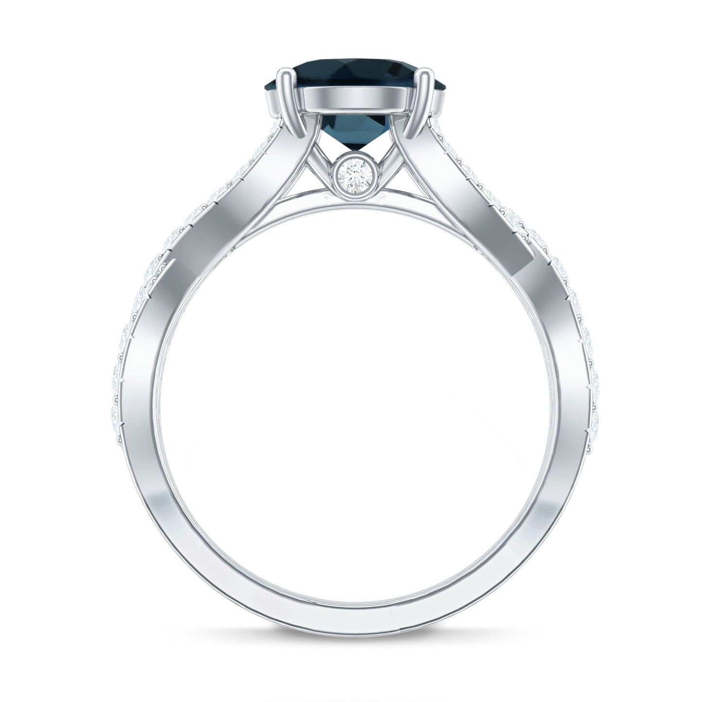 Real London Blue Topaz Crossover Engagement Ring with Diamond