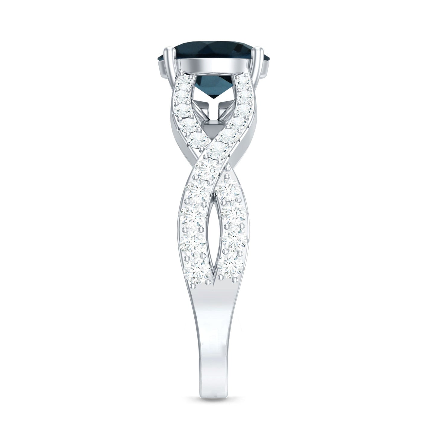 Real London Blue Topaz Crossover Engagement Ring with Diamond