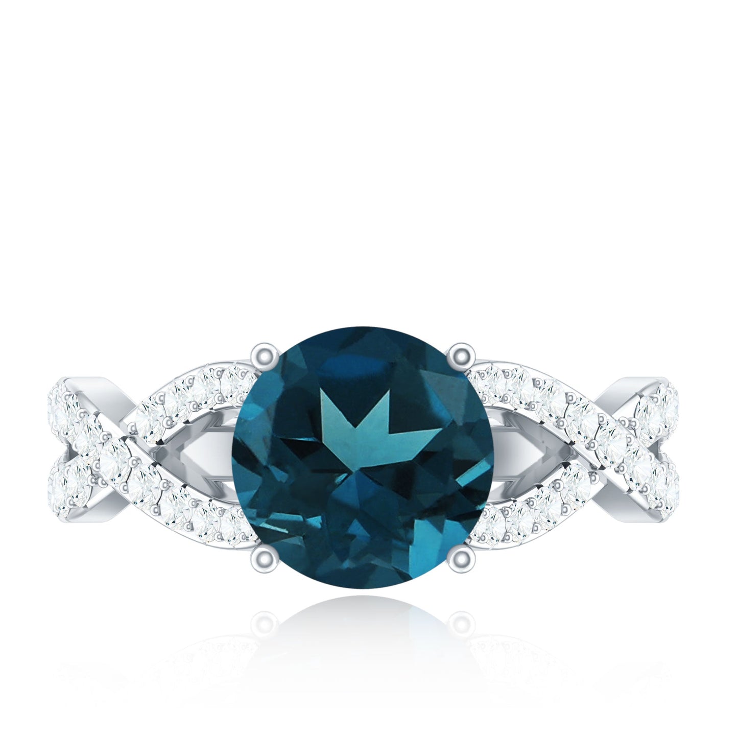 Real London Blue Topaz Crossover Engagement Ring with Diamond