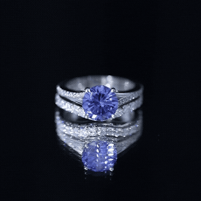 Certified 2.7 Carat Lab Grown Blue Sapphire Engagement Wedding Ring Set with Moissanite