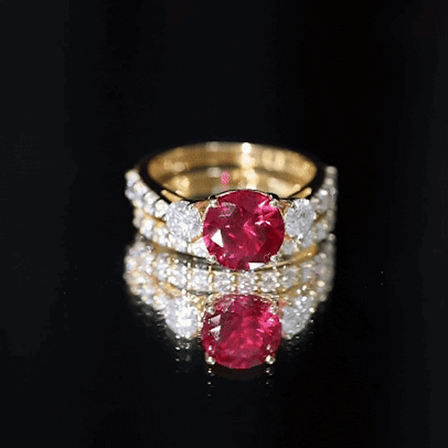 2.3 Carat Lab Created Ruby Bridal Ring Set with Moissanite