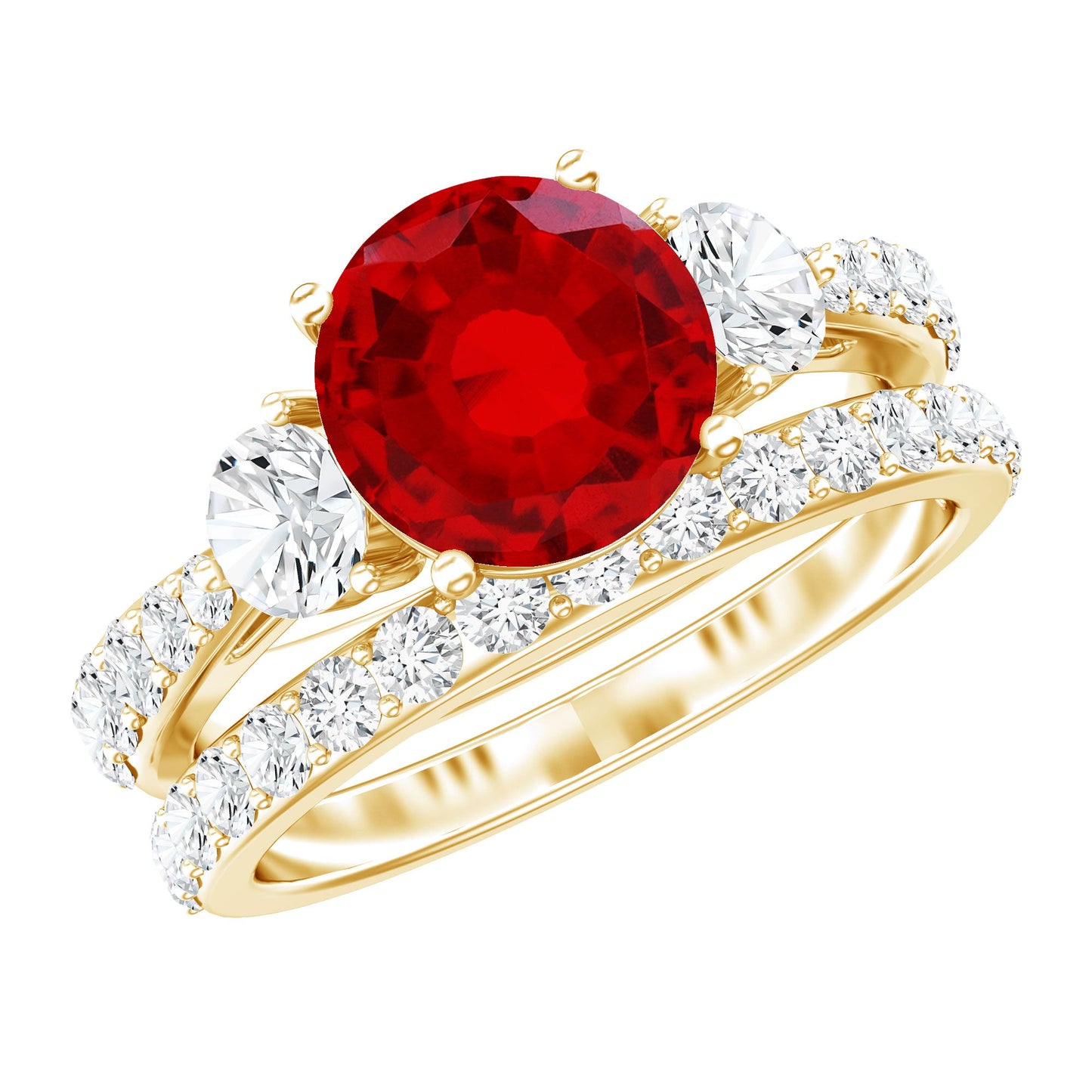 2.3 Carat Lab Created Ruby Bridal Ring Set with Moissanite