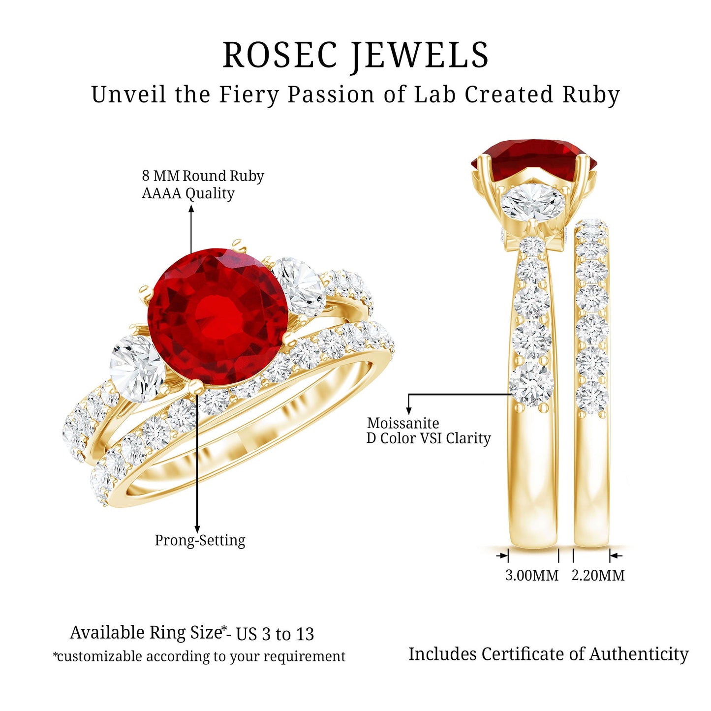 2.3 Carat Lab Created Ruby Bridal Ring Set with Moissanite