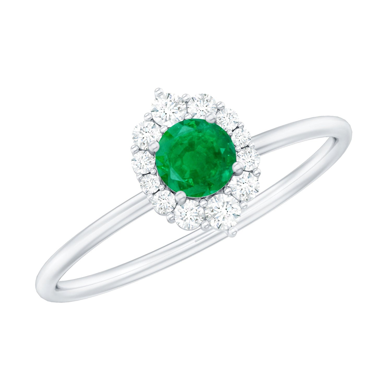 Certified Natural Emerald Promise Ring with Diamond Halo