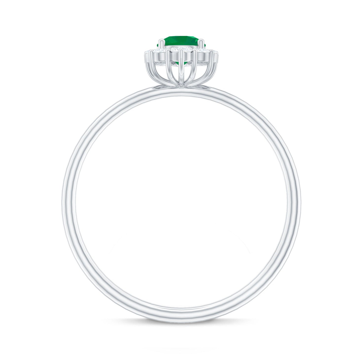 Certified Natural Emerald Promise Ring with Diamond Halo