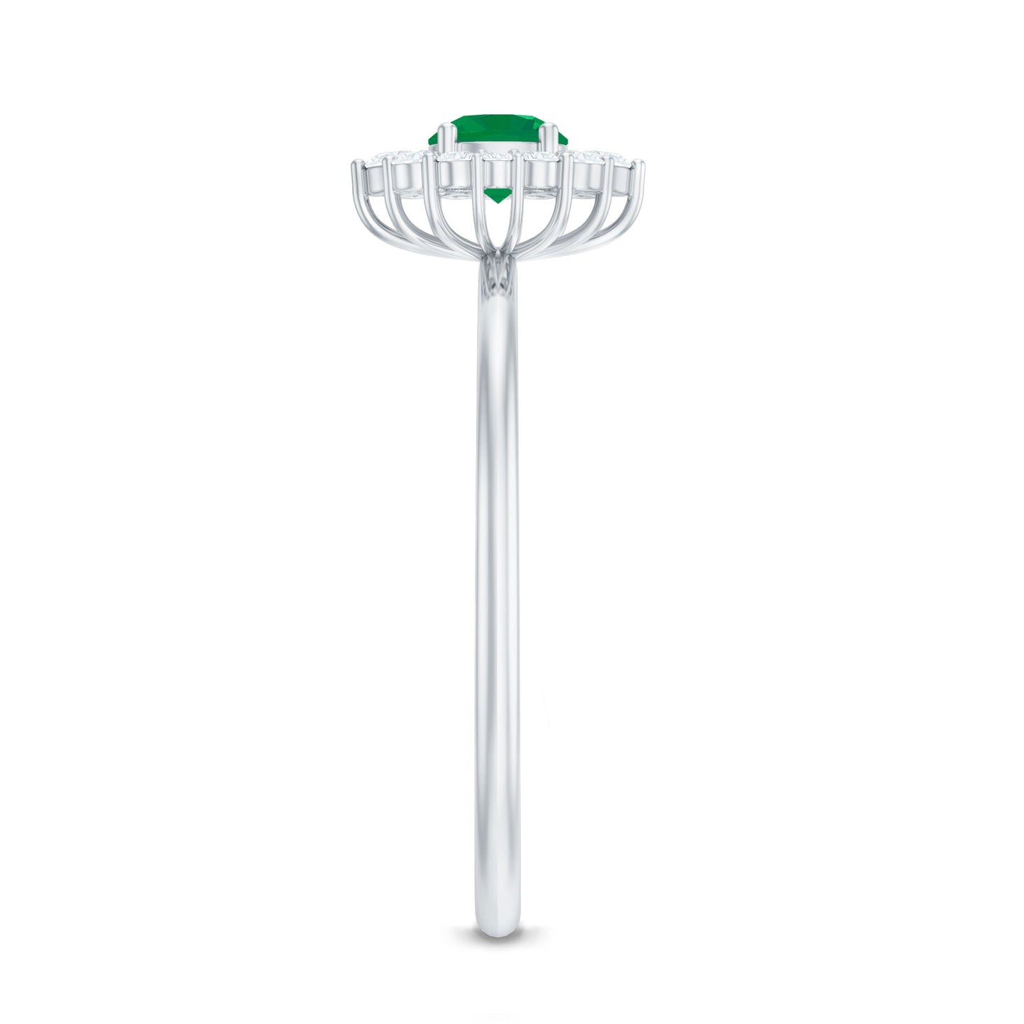 Certified Natural Emerald Promise Ring with Diamond Halo