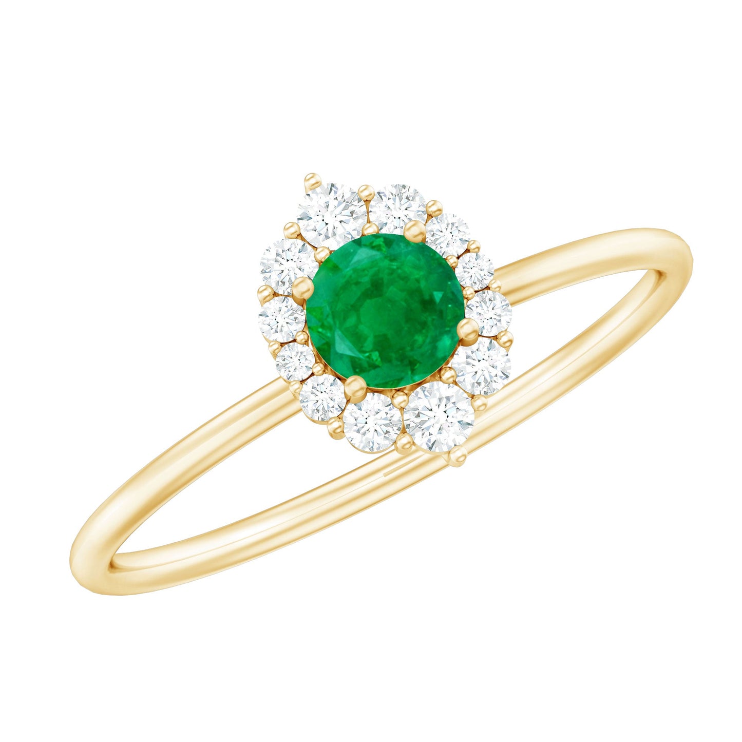 Certified Natural Emerald Promise Ring with Diamond Halo