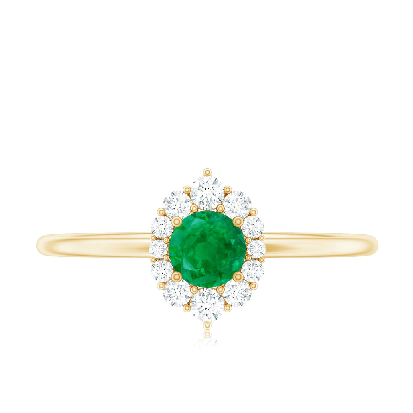 Certified Natural Emerald Promise Ring with Diamond Halo