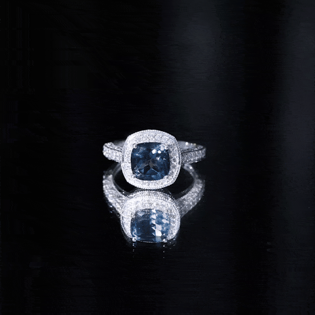 2.8 Carat Cushion Cut London Blue Topaz Halo Engagement Ring with Diamond