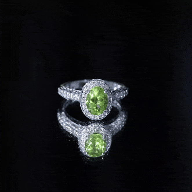Natural Peridot and Diamond Engagement Ring with Milgrain Details