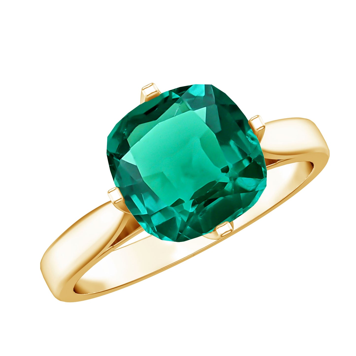 Cushion Cut Lab Grown Emerald Solitaire Engagement Ring