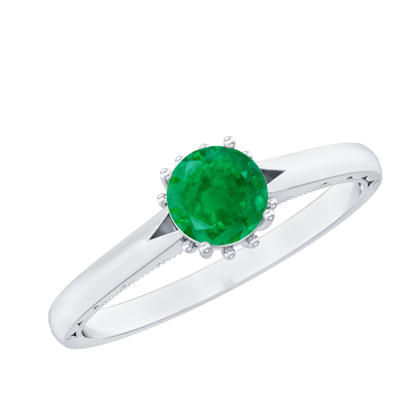 0.49 Carat May Birthstone Emerald Solitaire Ring with Milgrain Detailing