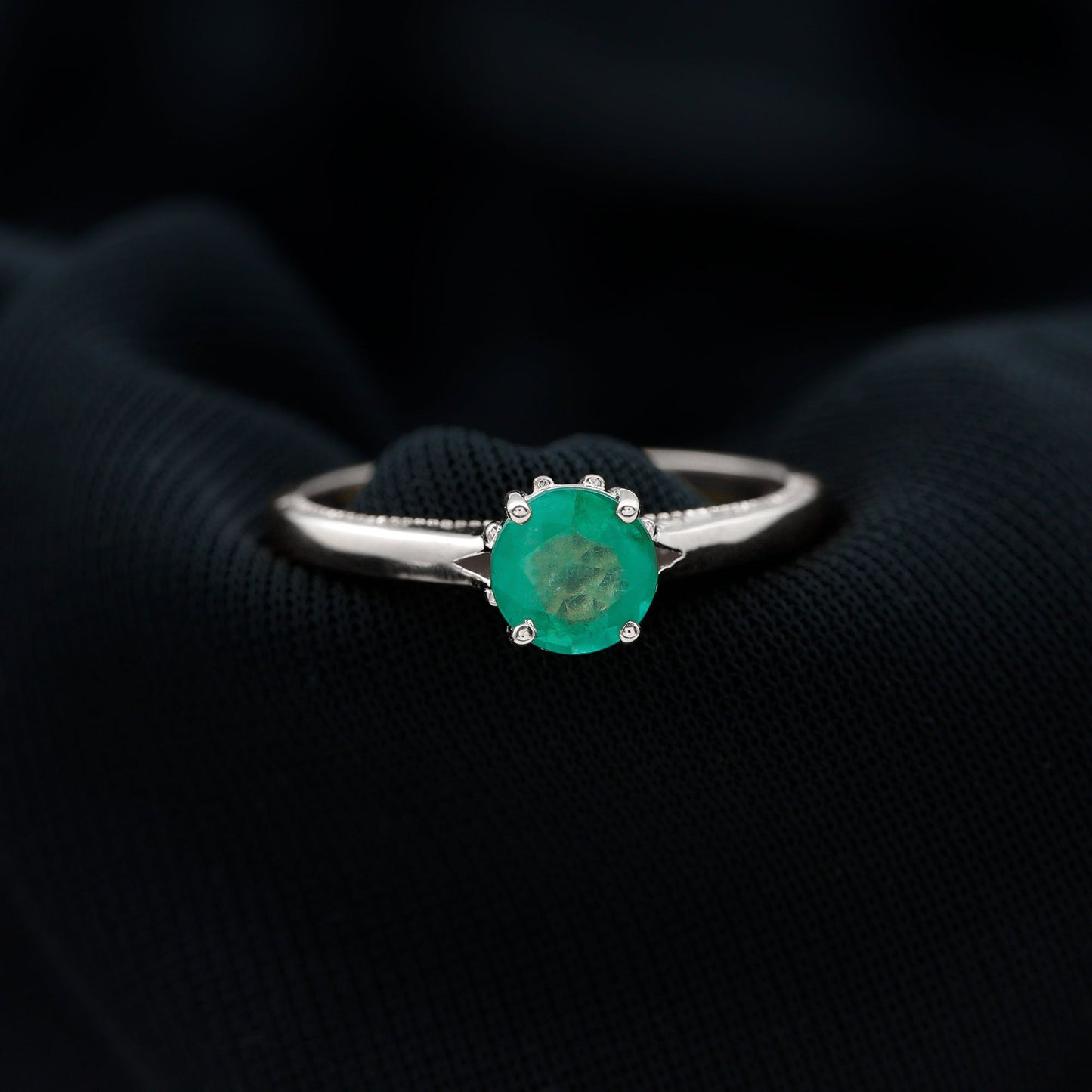 0.49 Carat May Birthstone Emerald Solitaire Ring with Milgrain Detailing