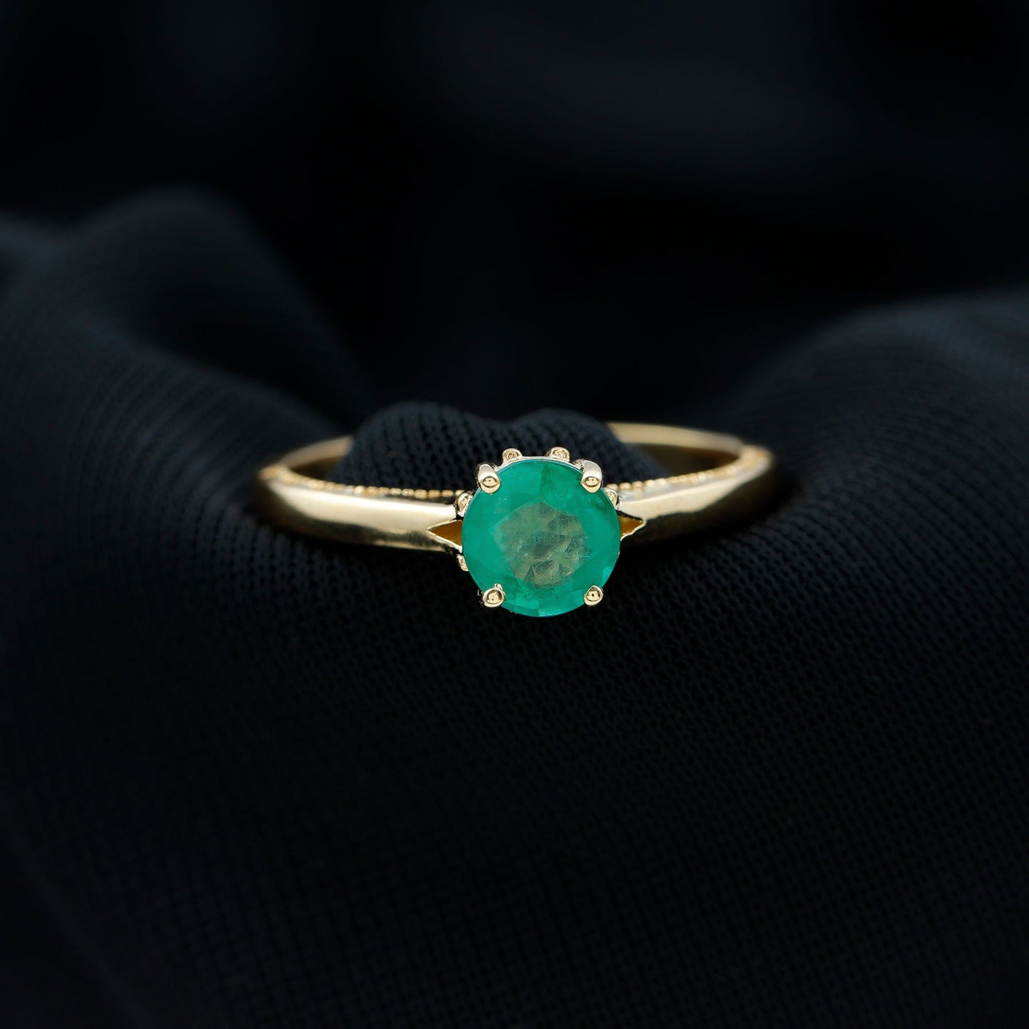 0.49 Carat May Birthstone Emerald Solitaire Ring with Milgrain Detailing