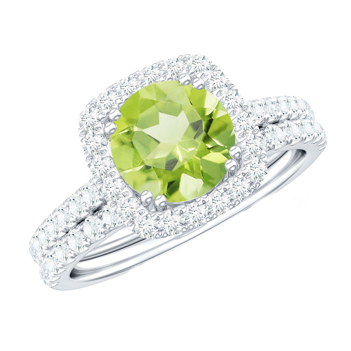 Natural 2 Carat Peridot Engagement Ring with Wedding Band