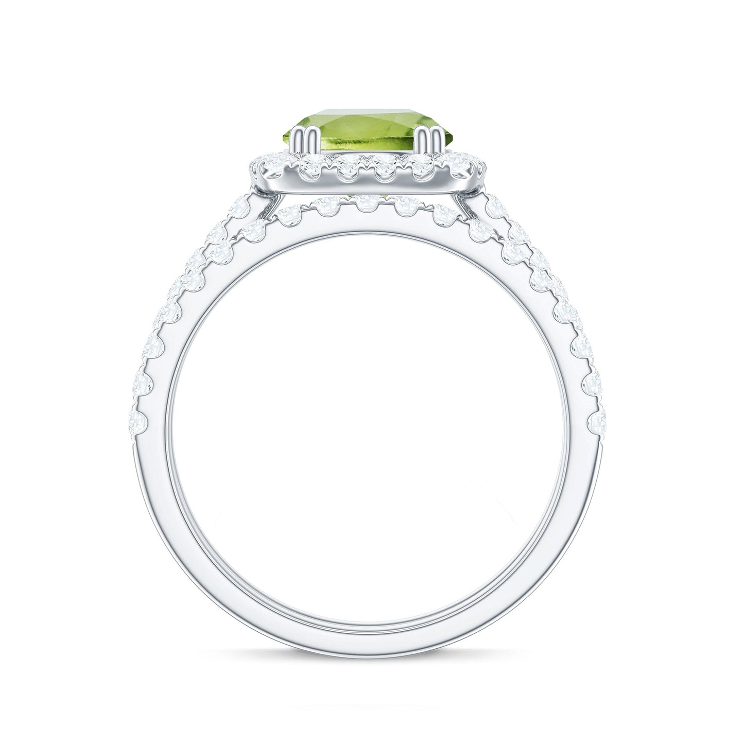 Natural 2 Carat Peridot Engagement Ring with Wedding Band