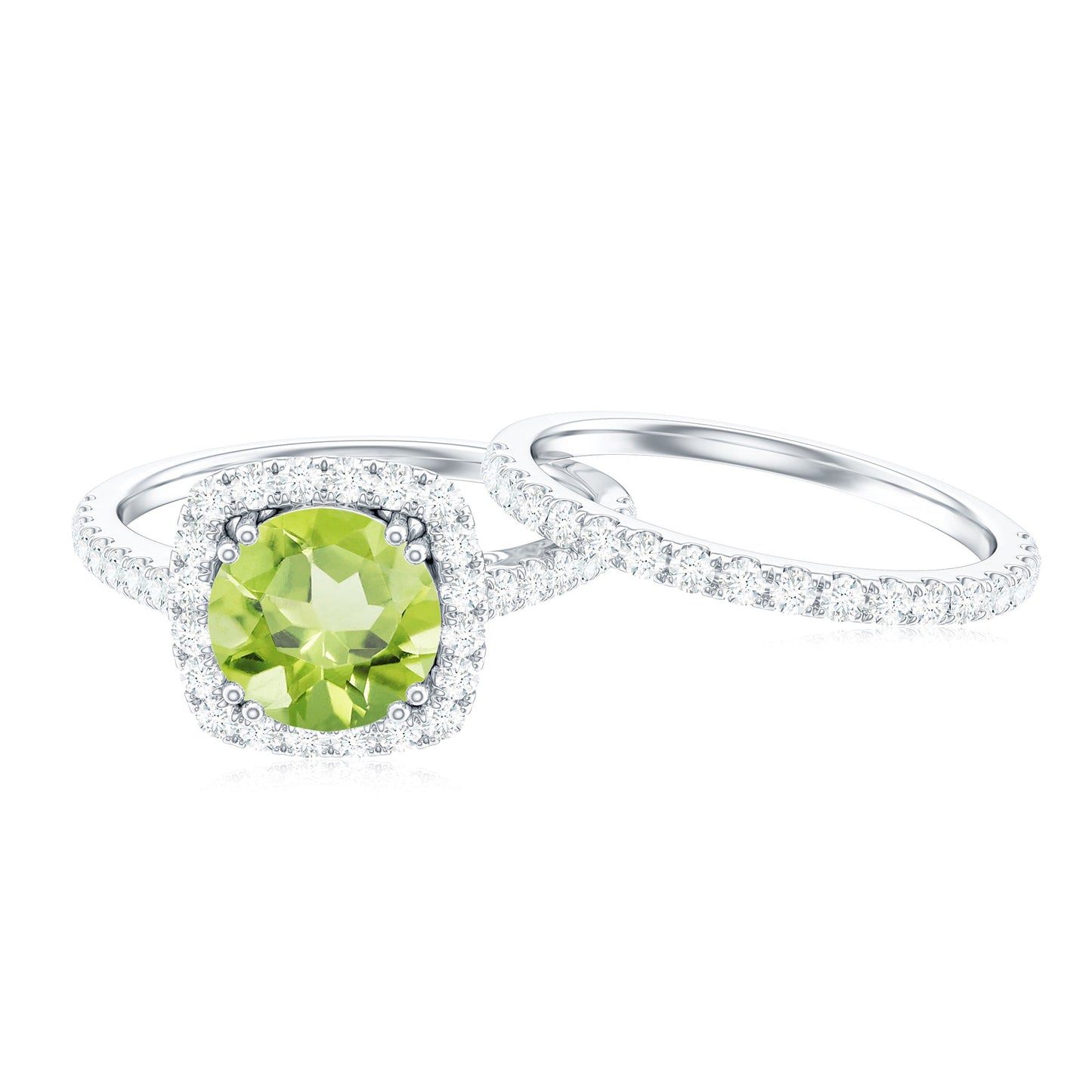 Natural 2 Carat Peridot Engagement Ring with Wedding Band