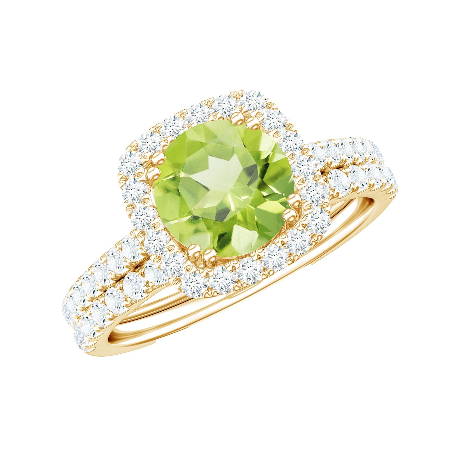 Natural 2 Carat Peridot Engagement Ring with Wedding Band