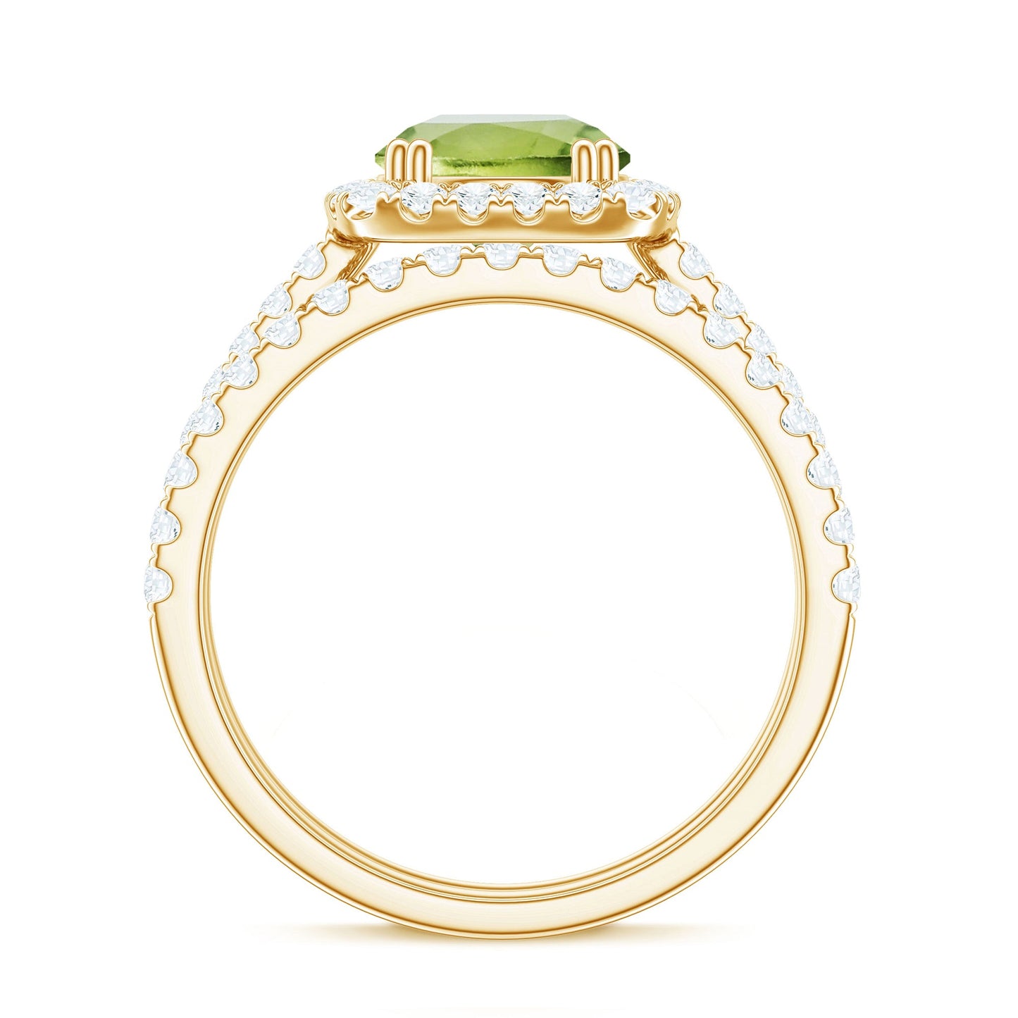 Natural 2 Carat Peridot Engagement Ring with Wedding Band