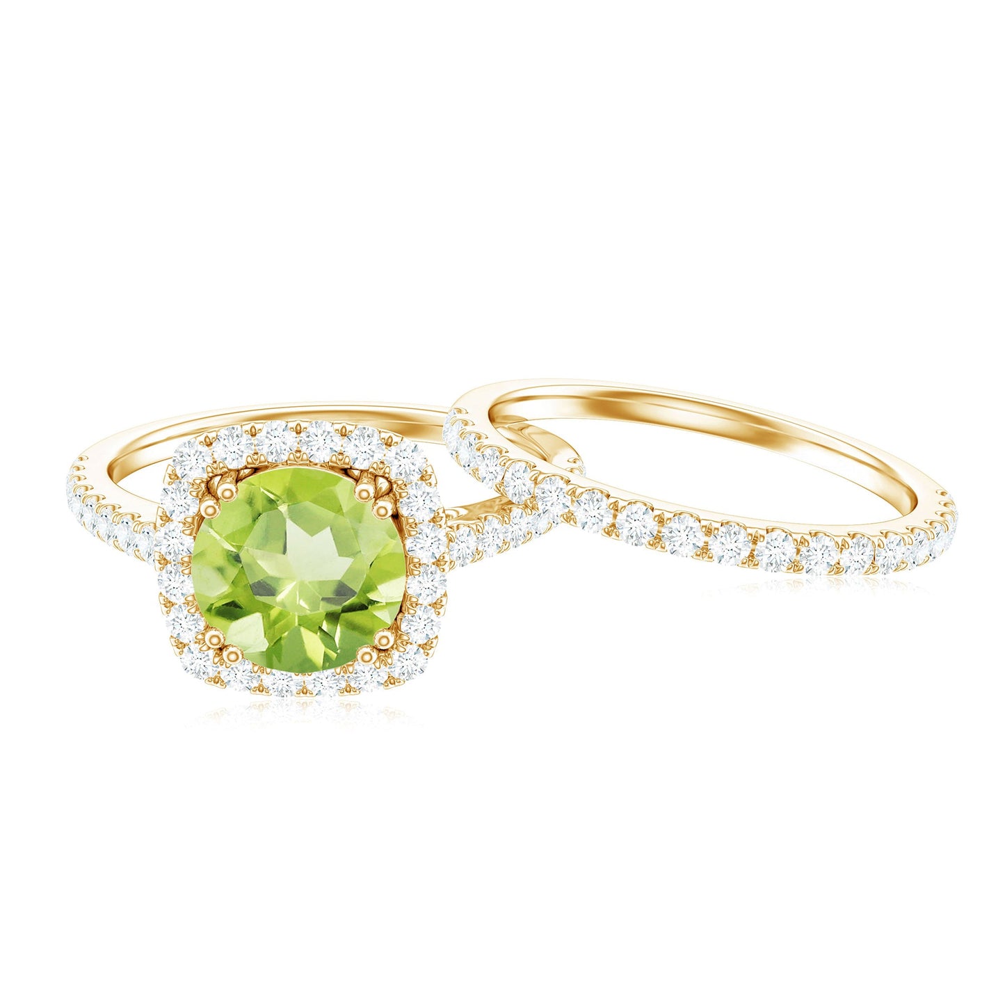 Natural 2 Carat Peridot Engagement Ring with Wedding Band