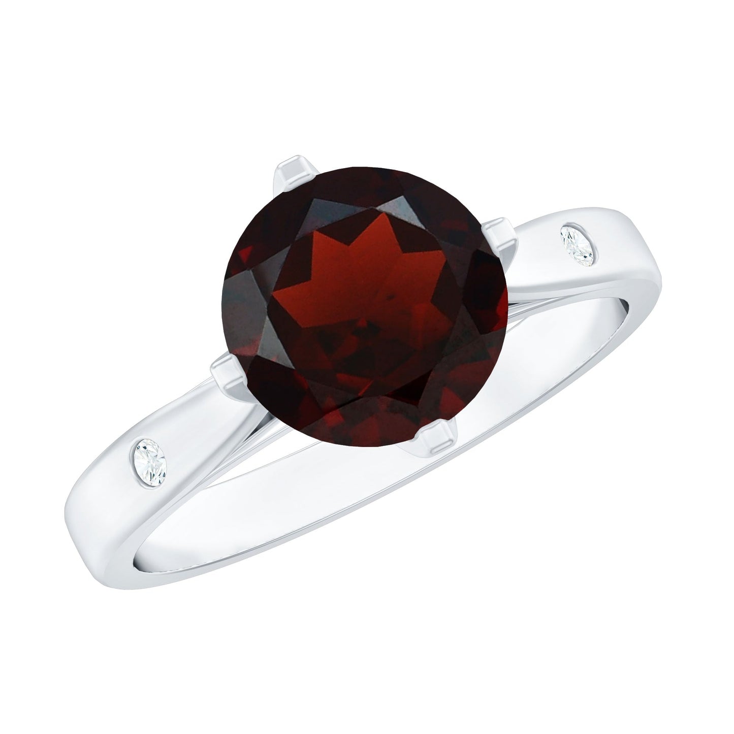 Natural 2.3 Carat Round Garnet Solitaire Engagement Ring