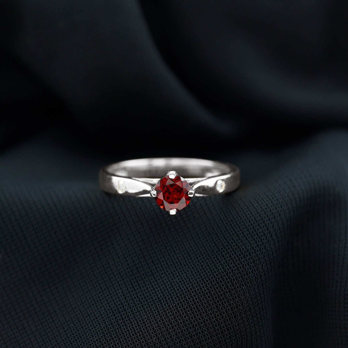 Natural 2.3 Carat Round Garnet Solitaire Engagement Ring