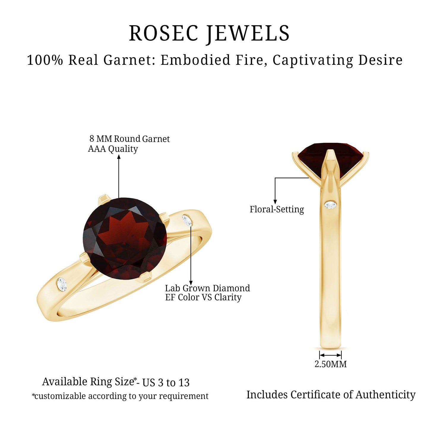 Natural 2.3 Carat Round Garnet Solitaire Engagement Ring