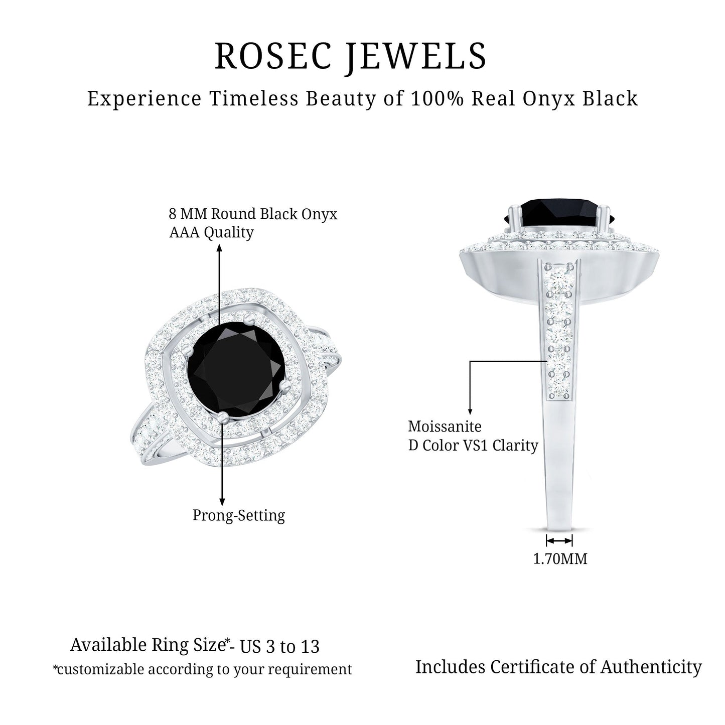 Certified 2 Carat Black Onyx Statement Engagement Ring with Diamond Double Halo