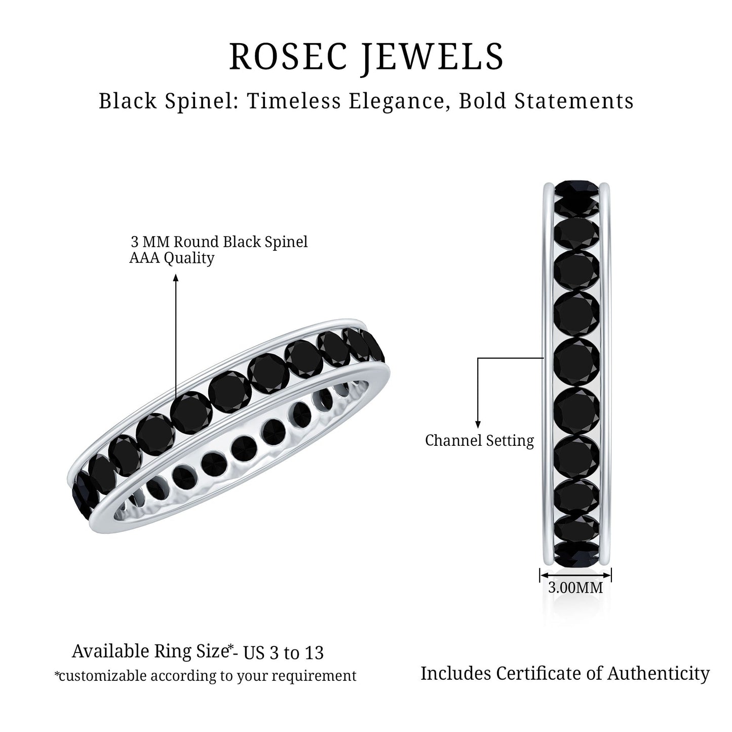 Channel Set Black Spinel Eternity Ring
