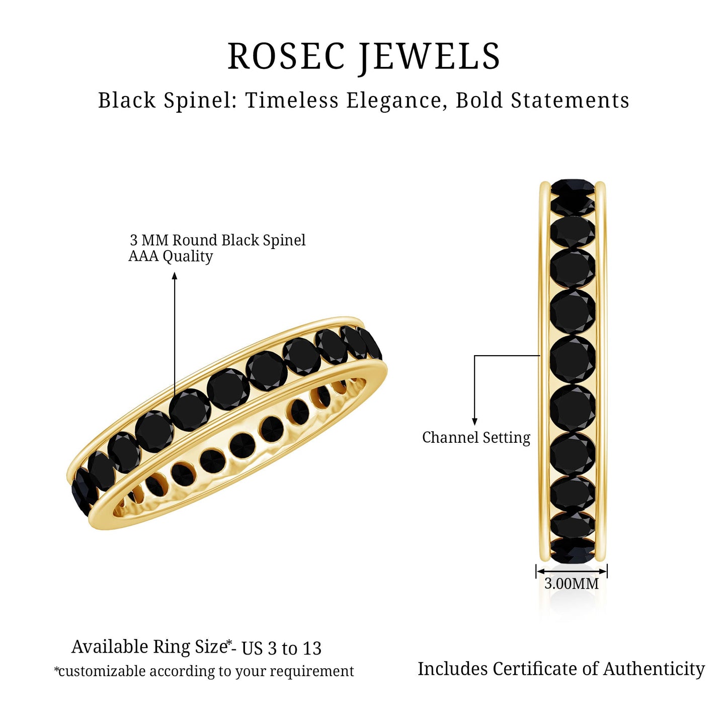 Channel Set Black Spinel Eternity Ring