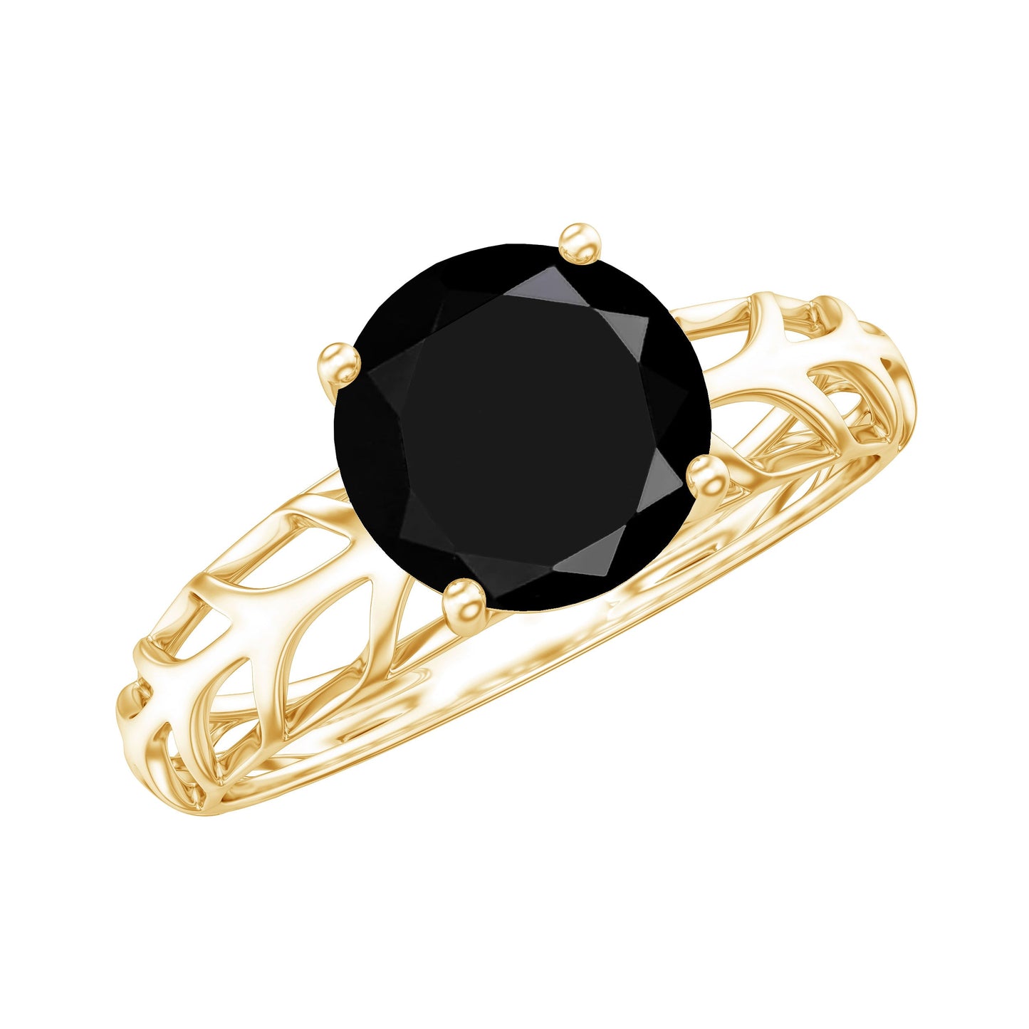 Round Cut Solitaire Black Onyx Engagement Ring with Certificate