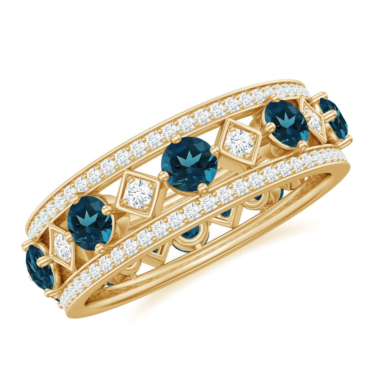 London Blue Topaz Vintage Inspired Eternity Band with Diamond