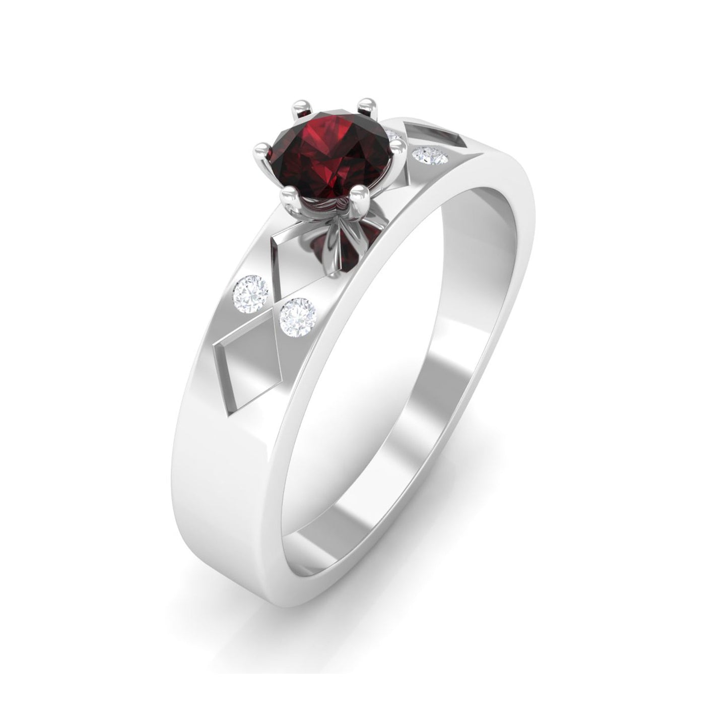 Natural Red Garnet Diamond Band Ring