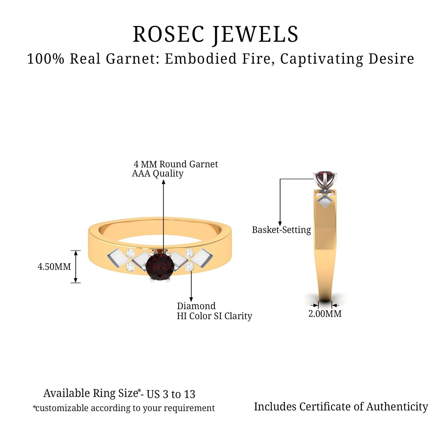 Natural Red Garnet Diamond Band Ring