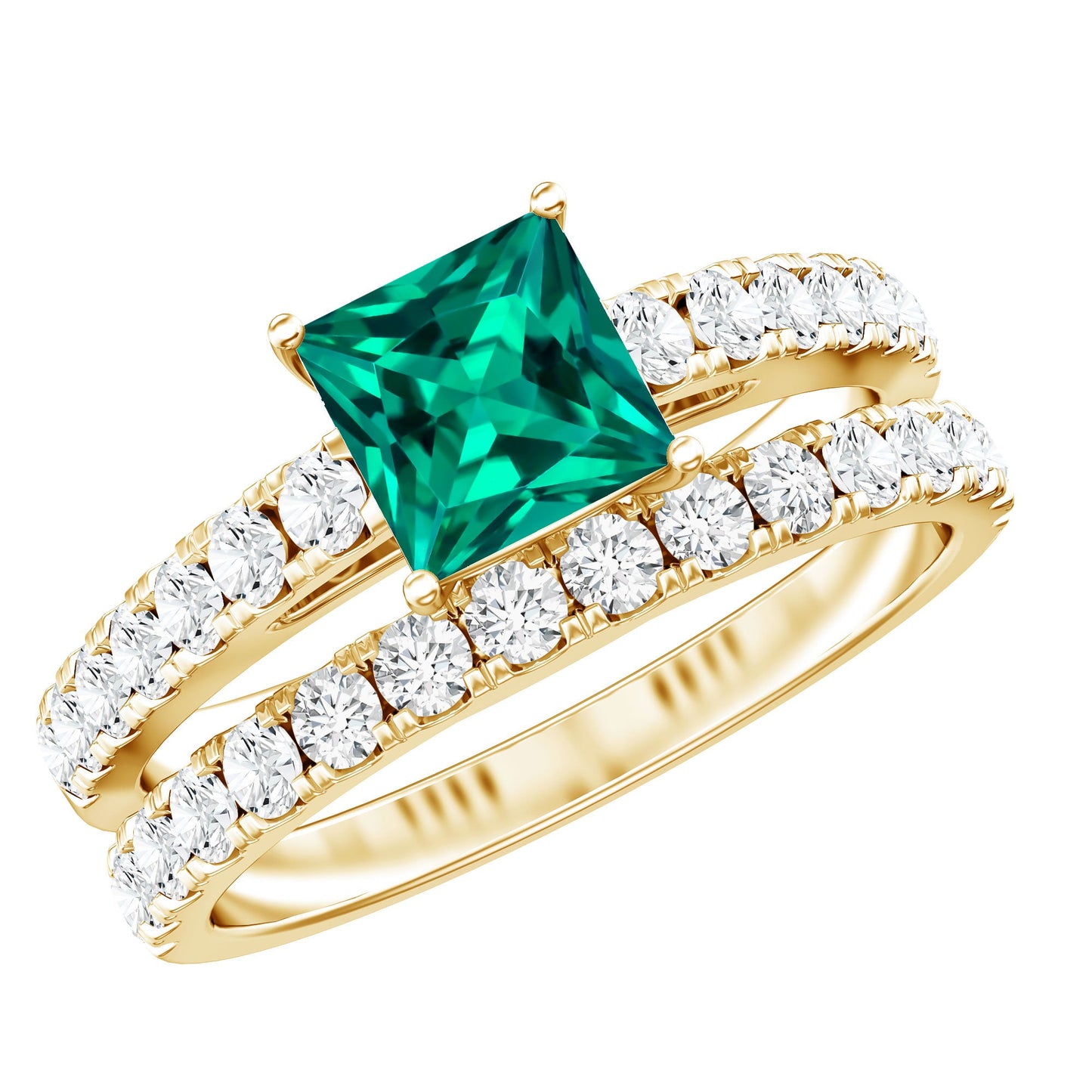 Lab Grown Emerald Princess Cut Engagement Ring with Wedding Band