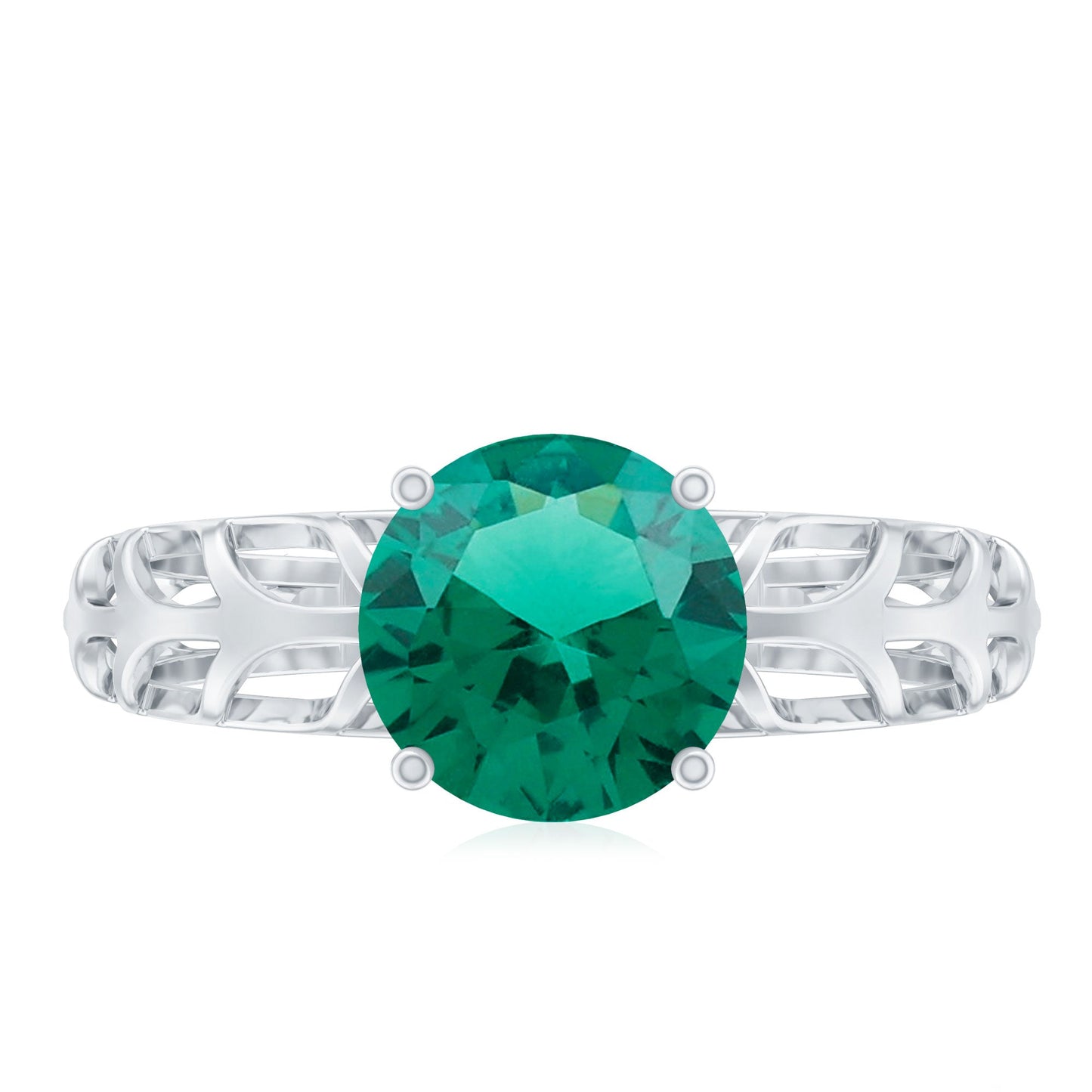 Certified Solitaire Lab Grown Emerald Engagement Ring with Filigree Details