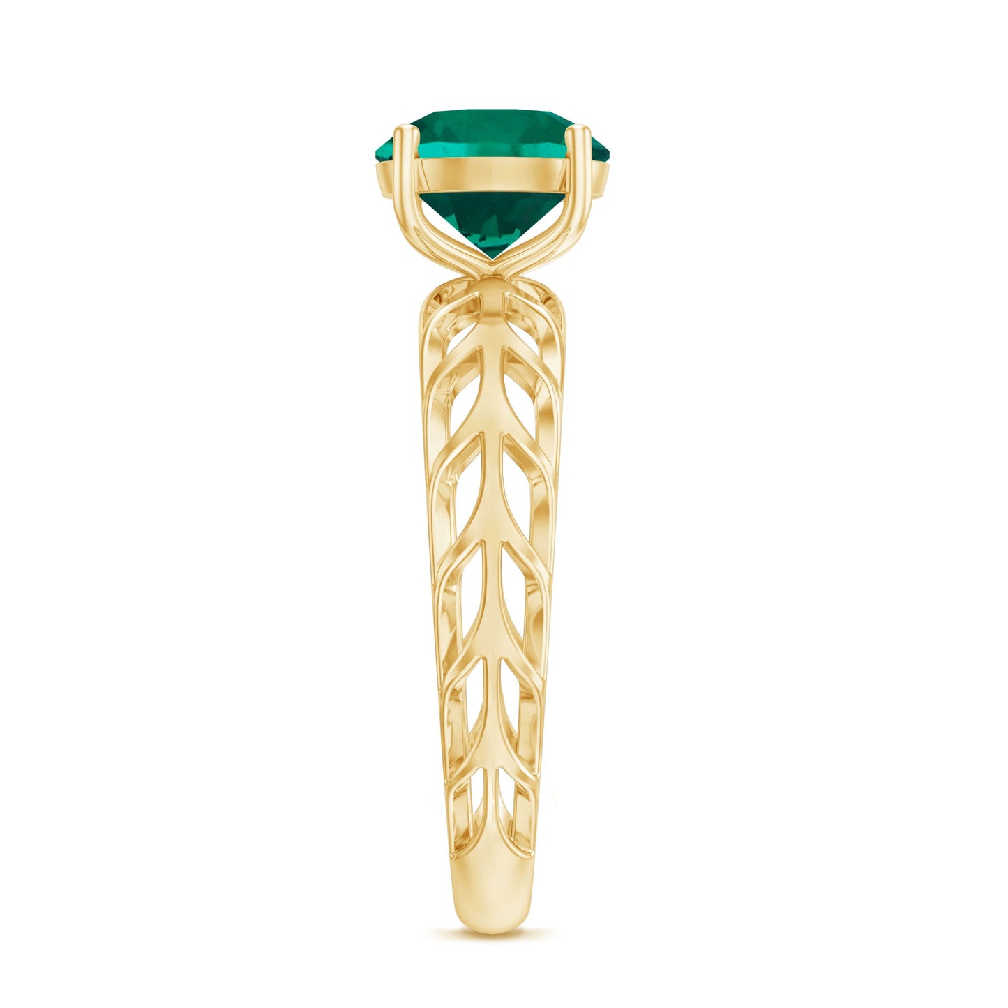 Certified Solitaire Lab Grown Emerald Engagement Ring with Filigree Details