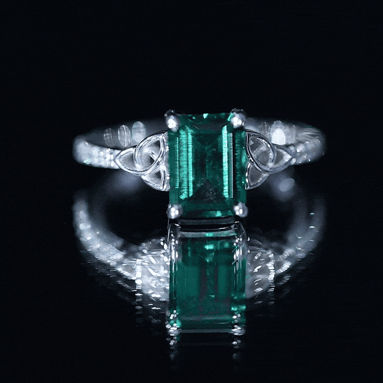 Solitaire Lab Created Emerald Celtic Engagement Ring with Diamond