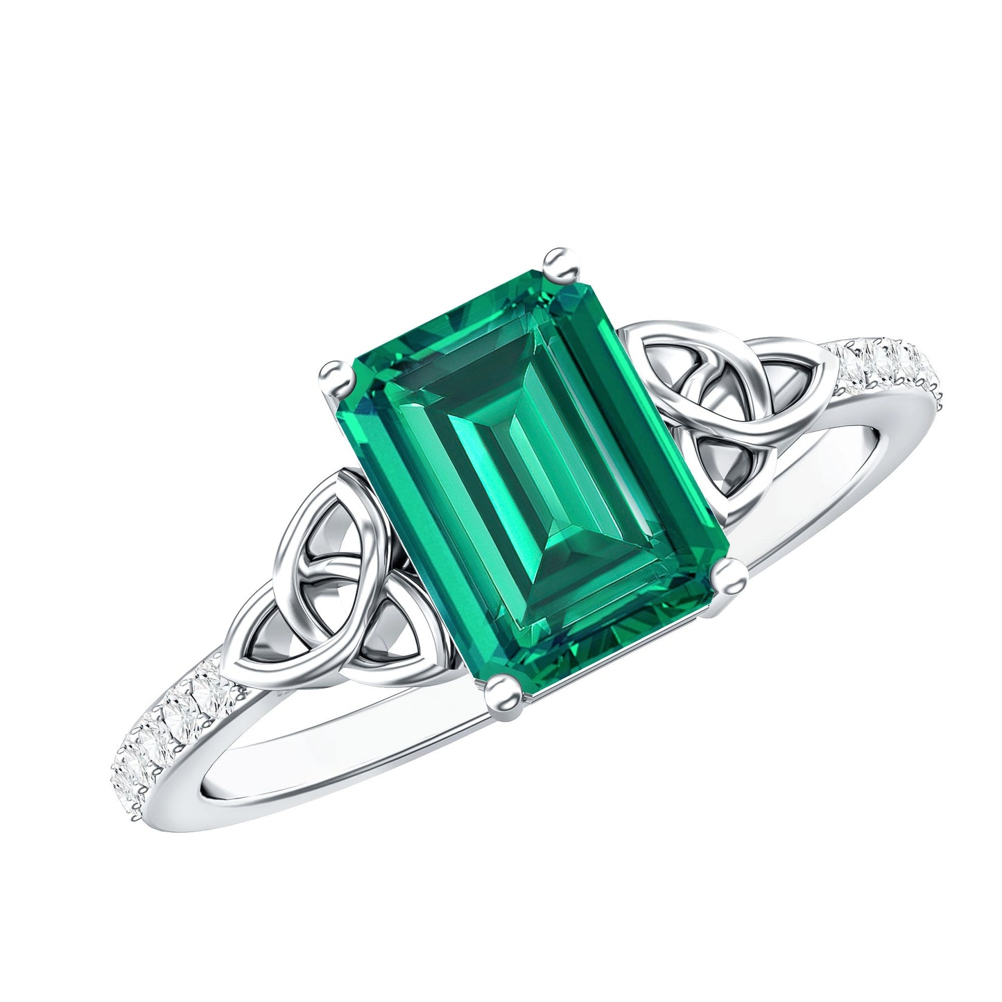 Solitaire Lab Created Emerald Celtic Engagement Ring with Diamond