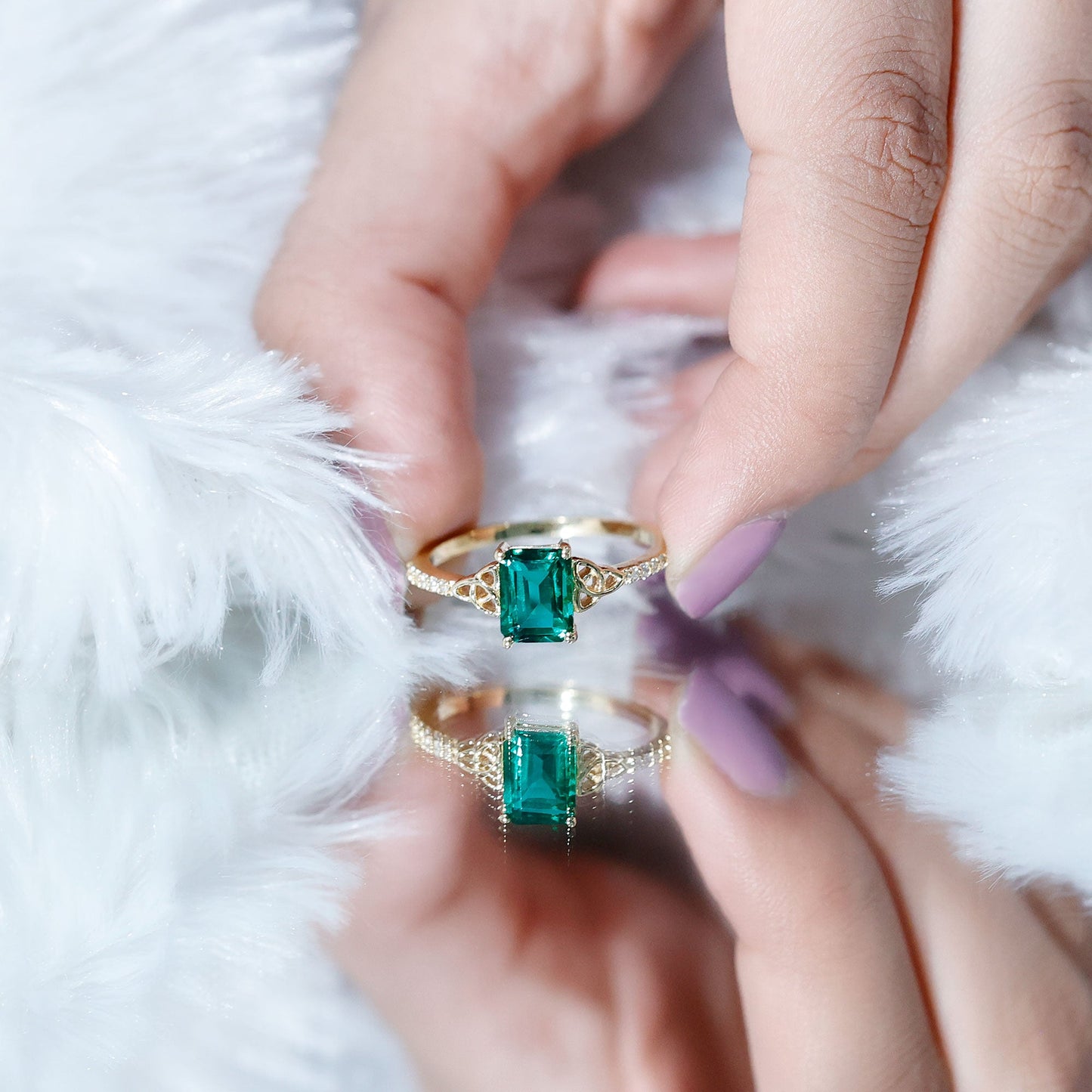 Solitaire Lab Created Emerald Celtic Engagement Ring with Diamond