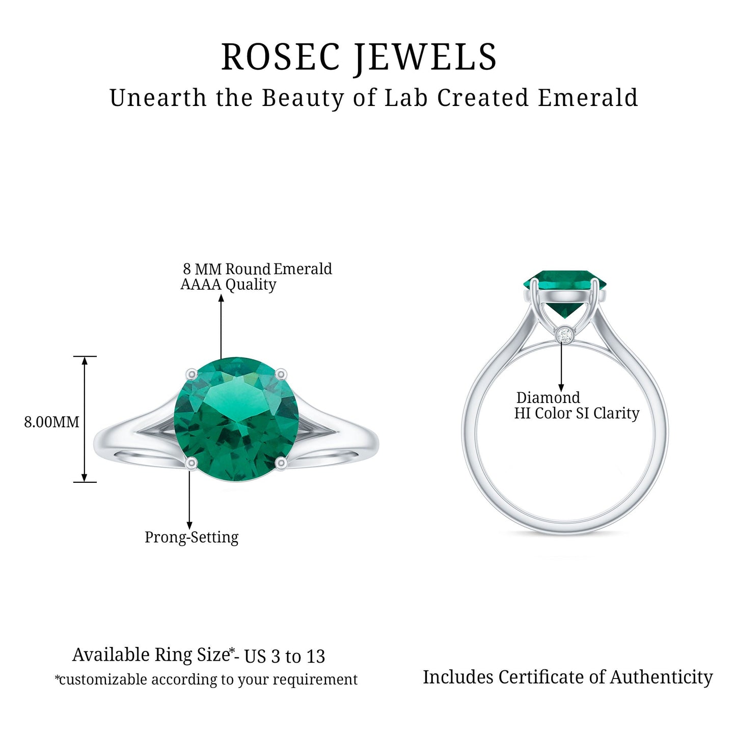Certified 2 Carat Lab Grown Emerald Engagement Ring with Diamond