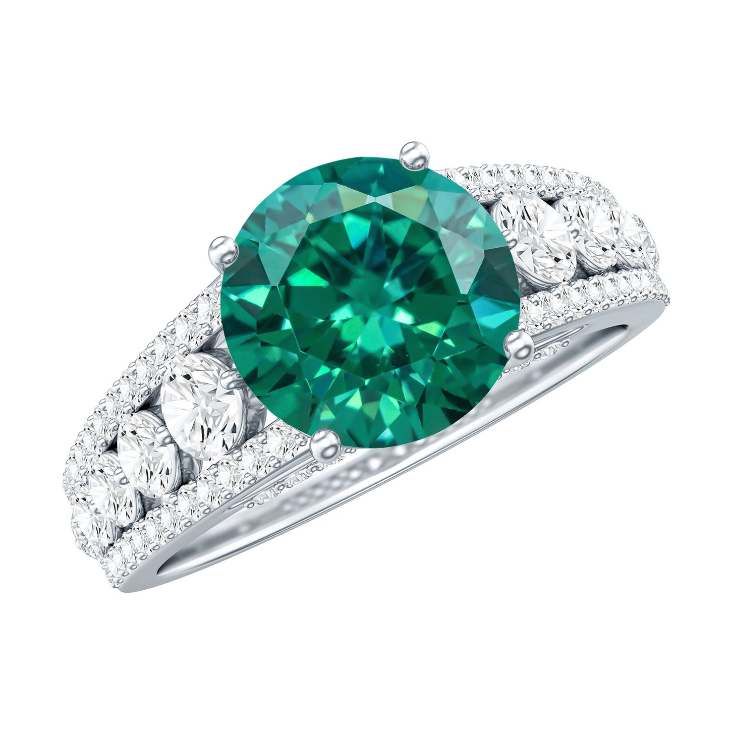 Certified 2 Carat Lab Grown Emerald Statement Engagement Ring with Side Stones