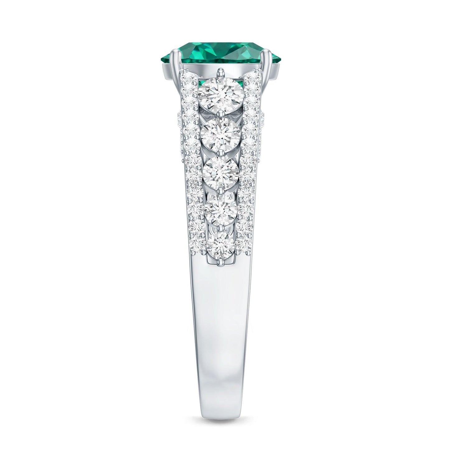 Certified 2 Carat Lab Grown Emerald Statement Engagement Ring with Side Stones
