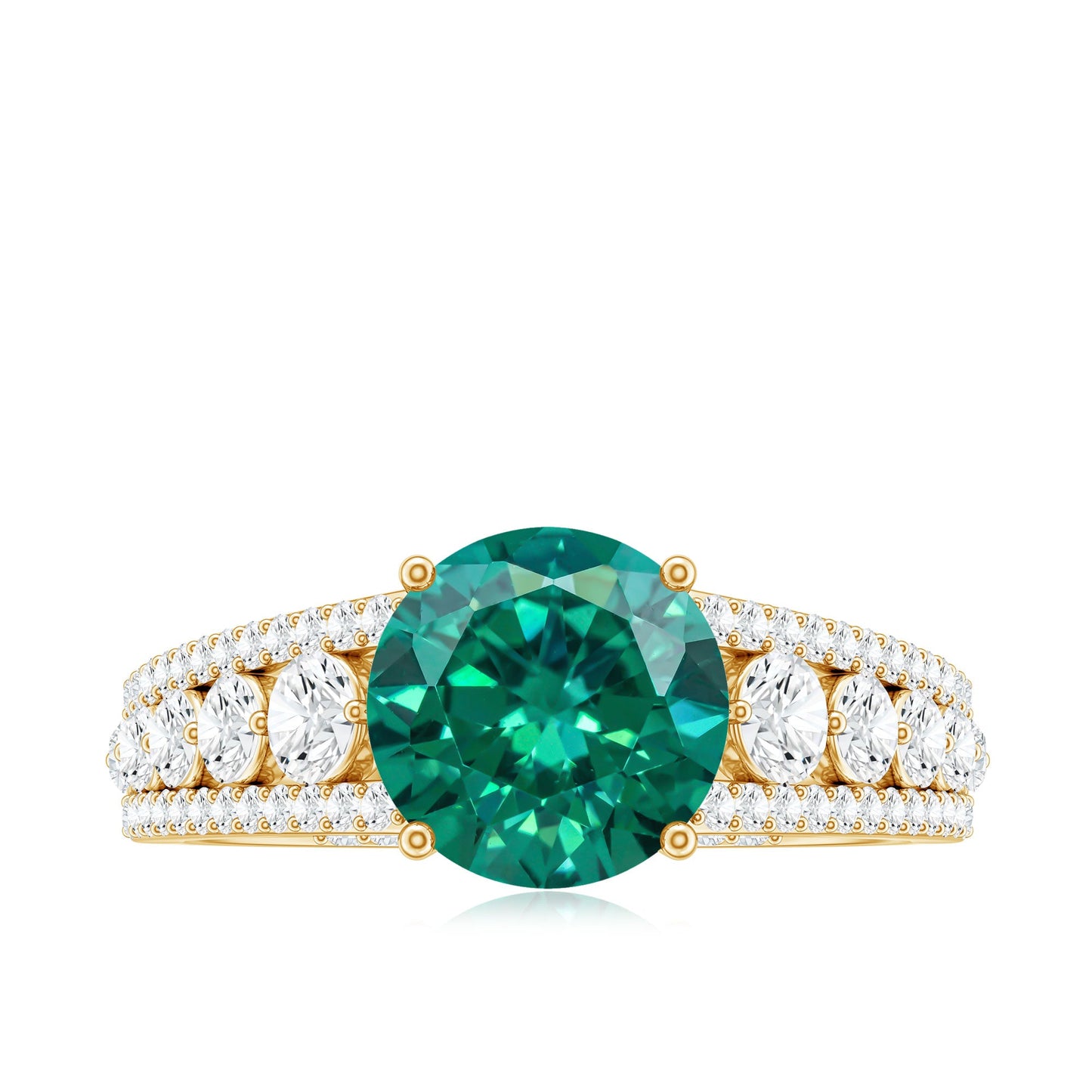 Certified 2 Carat Lab Grown Emerald Statement Engagement Ring with Side Stones