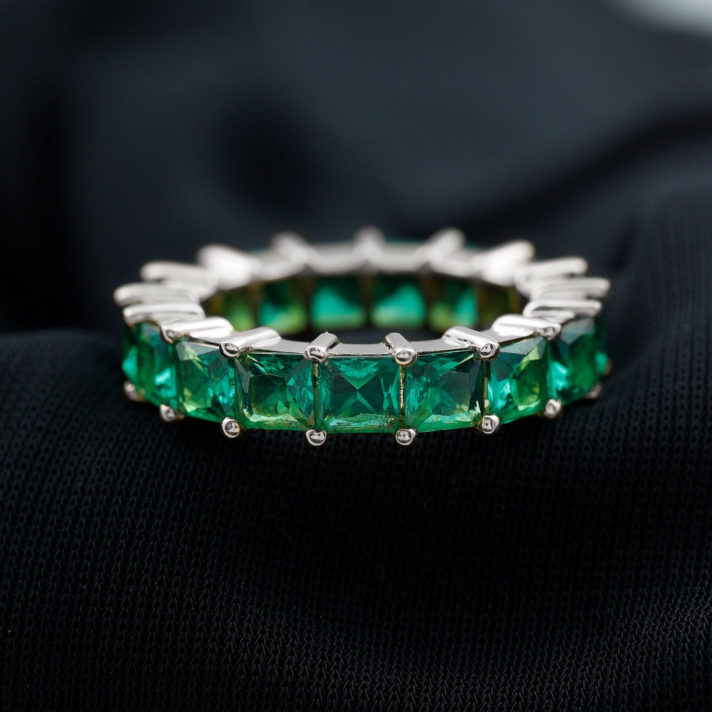 Princess Cut Lab Created Emerald Full Eternity Band
